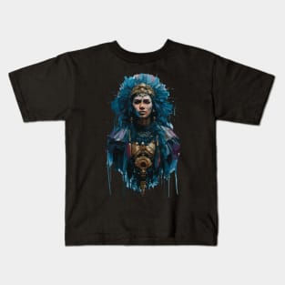 Mayan God in Costume with Mask in Ink Painting Style Kids T-Shirt